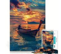 Rompecabezas de 1000 Piezas de un Barco pesquero tailandés al Atardecer para Adolescentes, de Pure Logic Toy, Quiet Calm Clean Cut, decoración de Pared 50x75cm