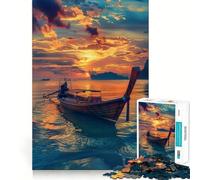 Rompecabezas de 1000 Piezas de un Barco pesquero tailandés al Atardecer para Adultos Ideal para estimular la Memoria y Crear Momentos de Calidez Obra de Arte para armar 38x52cm