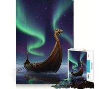 Rompecabezas de 1000 Piezas de un Barco Vikingo bajo la Aurora Boreal para Adultos Juego Divertido y fácil de armar Ideal para divertirse en Familia (50x75cm)
