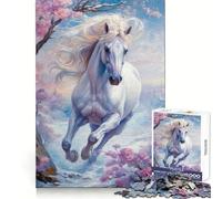 Rompecabezas de 1000 Piezas de un Caballo Blanco Salvaje en Invierno para Adolescentes Agilidad Mental Pasatiempo Relajante Ensambla Seguro Regalo Ideal de Navidad (38x26cm)