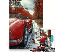 Rompecabezas de 1000 Piezas de un Coche clásico Rojo en otoño para Adultos Juguete de Juego Mental, diversión Tranquila, Piezas de colección de Arte de Corte preciso (38x52cm)