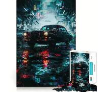 Rompecabezas de 1000 Piezas de un Coche Retro en Neon City para Adultos Refuerza la Memoria, Alivia el estrés y es una Sorpresa de cumpleaños (38x52cm)
