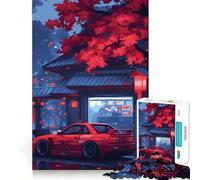 Rompecabezas de 1000 Piezas de un Coche Rojo en una Calle Japonesa para Adolescentes Rompecabezas de lógica Clara Juguete Tiempo de Paz Corte Lista de Deseos de Papá Noel (38x26cm)