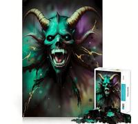 Rompecabezas de 1000 Piezas de un Demonio Turquesa con Cuernos y Colmillos para Adolescentes Juguete para ejercitar la Mente, Juego en Grupo, Corte de precisión, Regalo para Festivales 50x75cm