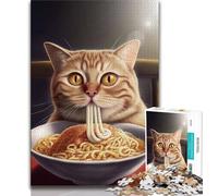 Rompecabezas de 1000 Piezas de un Divertido Gato Comiendo Ramen Rompecabezas de 1000 Piezas para Adultos y Adolescentes a Partir de 14 años Juego Imposible Adultos y Adolescentes
