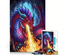 Rompecabezas de 1000 Piezas de un dragón Rojo Que escupe Fuego en una Cueva para Adolescentes Fortalece la Memoria, Calma, relaja, Bordes Suaves Regalo increíble (38x52cm)
