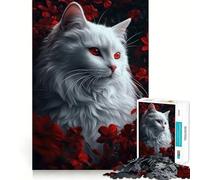 Rompecabezas de 1000 Piezas de un Gato Blanco con Ojos Rojos para Adultos Juego de Habilidad Mental Corte láser para un Ajuste Actividad gratificante para días lluviosos (50x75cm)