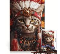 Rompecabezas de 1000 Piezas de un Gato con Tocado Nativo Americano para Adolescentes Ideal para desarrollar la Memoria cognitiva y como pasatiempo Tranquilo Corte Exacto Feliz Navidad (50x75cm)