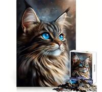 Rompecabezas de 1000 Piezas de un Gato del Bosque Noruego con Ojos Azules para Adultos Juguete de lógica para Fortalecer la imaginación Divertido y Elegante Regalo (38x26cm)