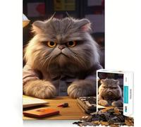 Rompecabezas de 1000 Piezas de un Gato Peludo Enojado estudiando,Ideal para Adolescentes Juego Divertido con Encaje, Huecos Actividad Nocturna Familiar (38x52cm)