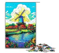 Rompecabezas de 1000 Piezas de un Hermoso Pueblo de Molinos de Viento para Adultos Rompecabezas Imposible para aliviar el estrés y para Adolescentes Mayores de 14 años 1000 Piezas (75 x 50 cm)