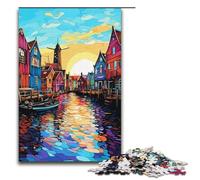 Rompecabezas de 1000 Piezas de un Hermoso Pueblo de Molinos de Viento Rompecabezas de Madera para Adultos Juegos Familiares 1000 Piezas (38 x 26 cm)