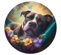 Rompecabezas de 1000 Piezas de un Hermoso Staffordshire Bull Terrier. Rompecabezas Redondo de 1000 Piezas para Adultos. Diseño intrincado para Adolescentes. Decoración DIY y diversión para estimular
