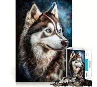 Rompecabezas de 1000 Piezas de un Husky Siberiano de Ojos Azules para Adultos Juguete de lógica Mental Alivia la tensión Corte Firme 50x75cm