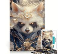 Rompecabezas de 1000 Piezas de un Mapache Blanco con Flores para Adultos Juego de Memoria Cerebral Encaje Huecos Actividad Relajante para desconectar (50x75cm)