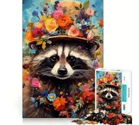 Rompecabezas de 1000 Piezas de un Mapache con Sombrero de Copa Floral para Adolescentes Rompecabezas de lógica Clara Juguete Tiempo de Paz Corte Lista de Deseos de Santa Claus (38x26cm)
