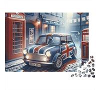 Rompecabezas de 1000 Piezas de un Mini Coche británico en una Calle de Londres. para Adultos a Partir de 12 años. Juegos educativos. Hermoso desafío Decorativo. cumpleaños 38 x 26 cm.