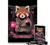 Rompecabezas de 1000 Piezas de un Monje Panda Rojo con Linterna para Adultos Juguete Inteligente y Divertido Bordes Lisos Decoración de Pared (50x75cm)