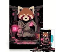 Rompecabezas de 1000 Piezas de un Monje Panda Rojo con Linterna para Adultos Juguete Inteligente y Divertido Bordes Lisos Decoración de Pared (38x26cm)