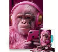 Rompecabezas de 1000 Piezas de un Mono Rosa con Auriculares para Adultos Ideal para Mejorar la Memoria Un pasatiempo Divertido para armar y Decorar la Pared (38x52cm)