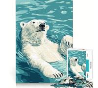 Rompecabezas de 1000 Piezas de un Oso Polar Nadando en Agua Azul para Adultos Juguete Inteligente para el hogar Disfrute de Bordes Afilados Artículo de Santa Claus (38x26cm)