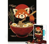 Rompecabezas de 1000 Piezas de un Panda Rojo disfrutando de un tazón de Ramen para Adolescentes Ayuda a Mejorar la Memoria Fácil de Usar Bordes limpios Sorpresa navideña (50x75cm)