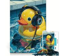 Rompecabezas de 1000 Piezas de un Patito de Goma con Auriculares en el Agua para Adolescentes Juguete de lógica Pura, Suave, Relajante, de Corte Limpio Pieza de Arte (38x52cm)