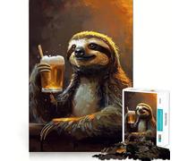 Rompecabezas de 1000 Piezas de un Perezoso Bebiendo Cerveza para Adultos Retirada Mejorada Alivio del estrés Corte Ajustado Selección de Deseos de Papá Noel 38x52cm