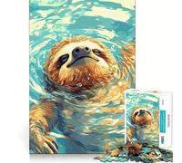 Rompecabezas de 1000 Piezas de un Perezoso Nadando en Agua Azul para Adolescentes Juguete de lógica sólida, Divertido y Tranquilo Corte de precisión Artículo de Santa Claus 38x52cm