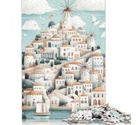 Rompecabezas de 1000 Piezas de un Pueblo del Egeo con Molinos de Viento para Adolescentes, Regalo para Adultos y Adolescentes, a Partir de 12 años, 38 x 26 cm, 1000 Piezas