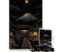 Rompecabezas de 1000 Piezas de un Pueblo japonés Nocturno con el Monte Fuji para Adolescentes Ideal para estimular la Memoria Reducir el estrés y Crear un Rompecabezas de Corte Suave Regalo artístico