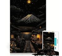 Rompecabezas de 1000 Piezas de un Pueblo japonés Nocturno con el Monte Fuji para Adolescentes Ideal para estimular la Memoria Reducir el estrés y Crear un Rompecabezas de Corte Suave Regalo artístico