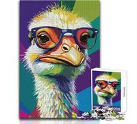 Rompecabezas de 1000 Piezas de un Retrato de Avestruz Colorido con Gafas Juego Divertido para el Desarrollo cognitivo reflexivo para Celebraciones Tamaño 38x52cm