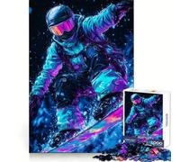 Rompecabezas de 1000 Piezas de un Snowboarder con Luces de neón para Adultos Juguete Intelectual para Relajarse y calmar Corte preciso Artículo de Santa Claus (38x26cm)