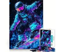 Rompecabezas de 1000 Piezas de un Snowboarder con Luces de neón para Adultos Juguete Intelectual para Relajarse y calmar Corte preciso Artículo de Santa Claus (38x26cm)