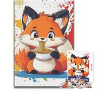 Rompecabezas de 1000 Piezas de un Zorro Comiendo Ramen para Adultos y adolescentesJuego Creativo de resolución de problemasIdea de Regalo Memorable y conmovedoraTamaño 50x75cm