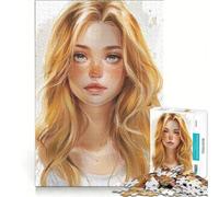 Rompecabezas de 1000 Piezas de una Adolescente con Cabello Rubio Estilo Anime, Juguete Educativo, decoración para el hogar, con póster y Hoja de Preguntas a Juego 38x26cm