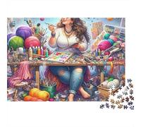 Rompecabezas de 1000 Piezas de una Artista Creativa: Una Mujer pintando alegremente. para Adultos de 12 años en adelante. Juego Educativo. Decoración del hogar. Desafío 52x38cm.