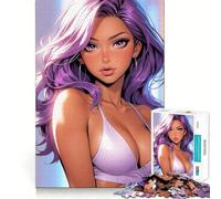 Rompecabezas de 1000 Piezas de una Belleza Sexy de Cabello Morado para Adultos Juguete cognitivo para Fortalecer los Lazos afectivos Patrón de ensamblaje Artículo de Deseo de Papá Noel (38x26cm)
