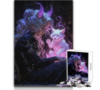 Rompecabezas de 1000 Piezas de una Bruja de fantasía con su gatoJuego de Aprendizaje para Practicar habilidadesRegalo Ideal para Momentos felicesTamaño 38x26cm