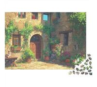 Rompecabezas de 1000 Piezas de una cabaña rústica Europea con Entrada a un Pueblo rústico. Juego Educativo para Adultos. Decoración del hogar. dificultad. 52 x 38 cm