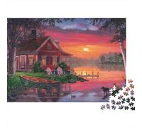 Rompecabezas de 1000 Piezas de una cabaña rústica Junto al Lago con Puesta de Sol. Ideal para Adultos a Partir de 12 años. Juego Educativo para la decoración del hogar. Regalo de 70 x 50 cm