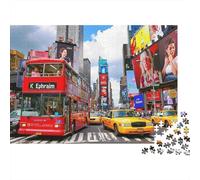 Rompecabezas de 1000 Piezas de una Calle de la Ciudad de Nueva York con un autobús Rojo. Juego Educativo para Adultos. Decoración del hogar. Difícil. Regalo de cumpleaños. 70x50cm/1000 Piezas.