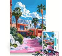 Rompecabezas de 1000 Piezas de una casa Moderna de Mediados de Siglo en Palm Springs para Adultos Juguete para ejercitar la Mente Juego de Interior Pieza de Arte de Corte preciso (38x26cm)