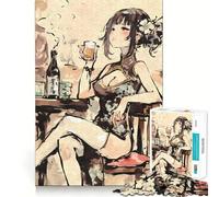 Rompecabezas de 1000 Piezas de una Chica Anime Bebiendo Sake para Adolescentes Juego de Memoria Mental Cierre Seguro sin Piezas Sueltas Ideal para Viajar Juego para ejercitar la Mente