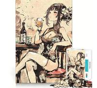 Rompecabezas de 1000 Piezas de una Chica Anime Bebiendo Sake para Adolescentes Juego Divertido y fácil de Usar Sin Huecos Actividad Nocturna Familiar (38x26cm)