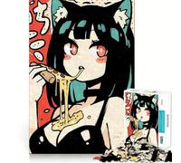 Rompecabezas de 1000 Piezas de una Chica Anime Comiendo Pizza para Adolescentes Entrenamiento de Memoria Diversión,conexión Limpia y sin interrupciones Actividad grupal Relajante para Interiores