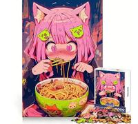 Rompecabezas de 1000 Piezas de una Chica Anime Comiendo Ramen con Orejas de Gato Desarrolla la lógica, fomenta la concentración y es un Regalo Original (50x75cm)