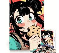 Rompecabezas de 1000 Piezas de una Chica Anime Comiendo una Galleta para Adultos Pensamiento estratégico Momentos de Ocio agradables Diseño Limpio Regalo de Invierno (38x26cm)