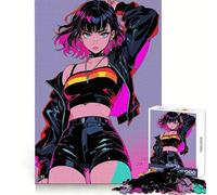 Rompecabezas de 1000 Piezas de una Chica Anime con Atuendo neón para Adolescentes Entrenamiento de concentración, Escape Tranquilo, unión Perfecta, Regalo considerado (38x52cm)